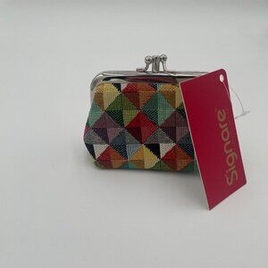 Signare Colorful Multi-Color Triangles Double Section Coin Frame Purse Tapestry